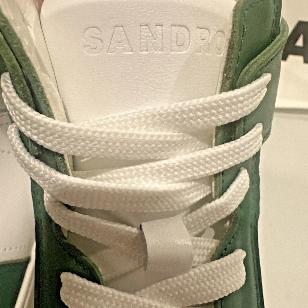 Sandro Men Size 41 H22 Magic Two-Tone Leather High-Top Sneakers Vert